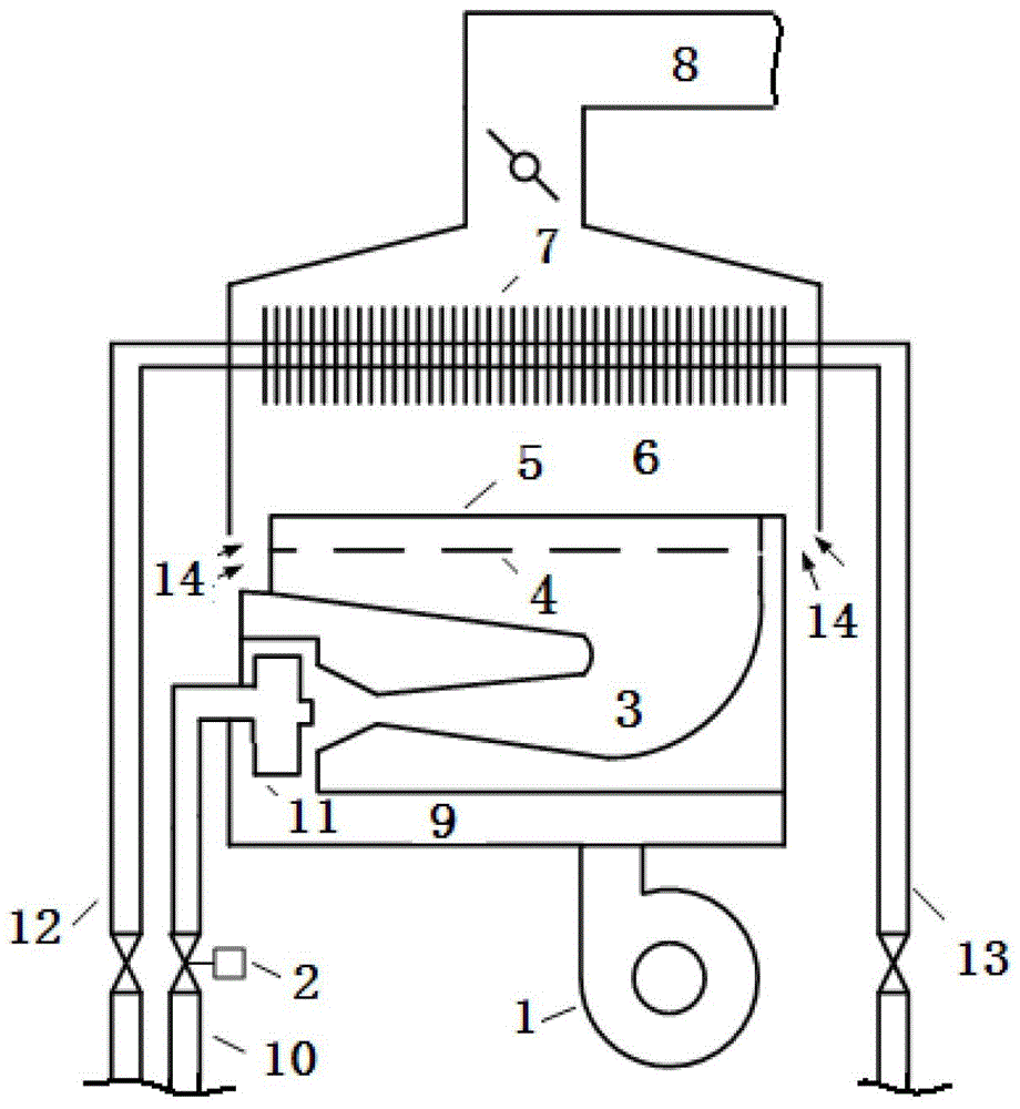 Positive pressure injection type fully premixed combustion heating device