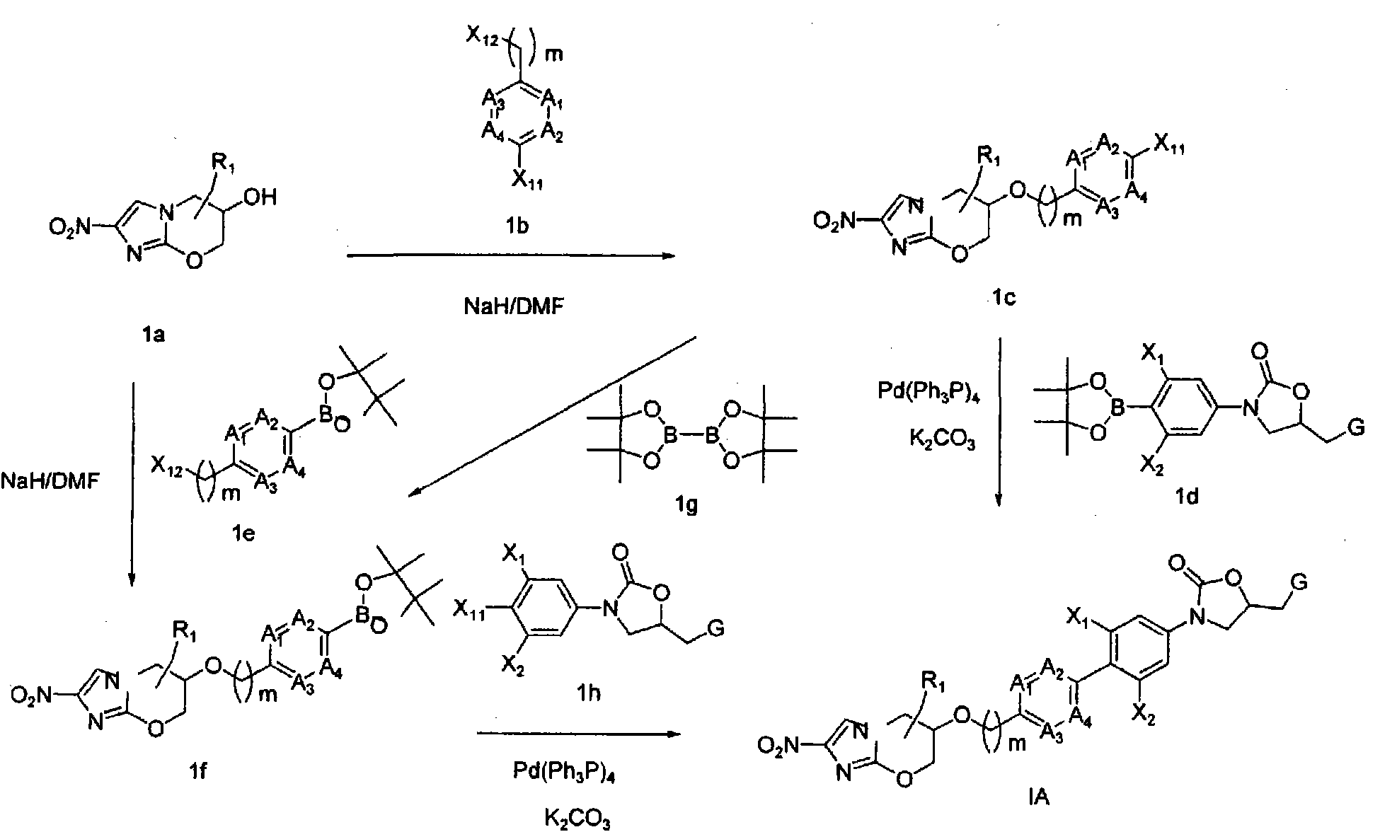 Bicyclic nitroimidazoles covalently linked to substituted phenyl oxazolidinones