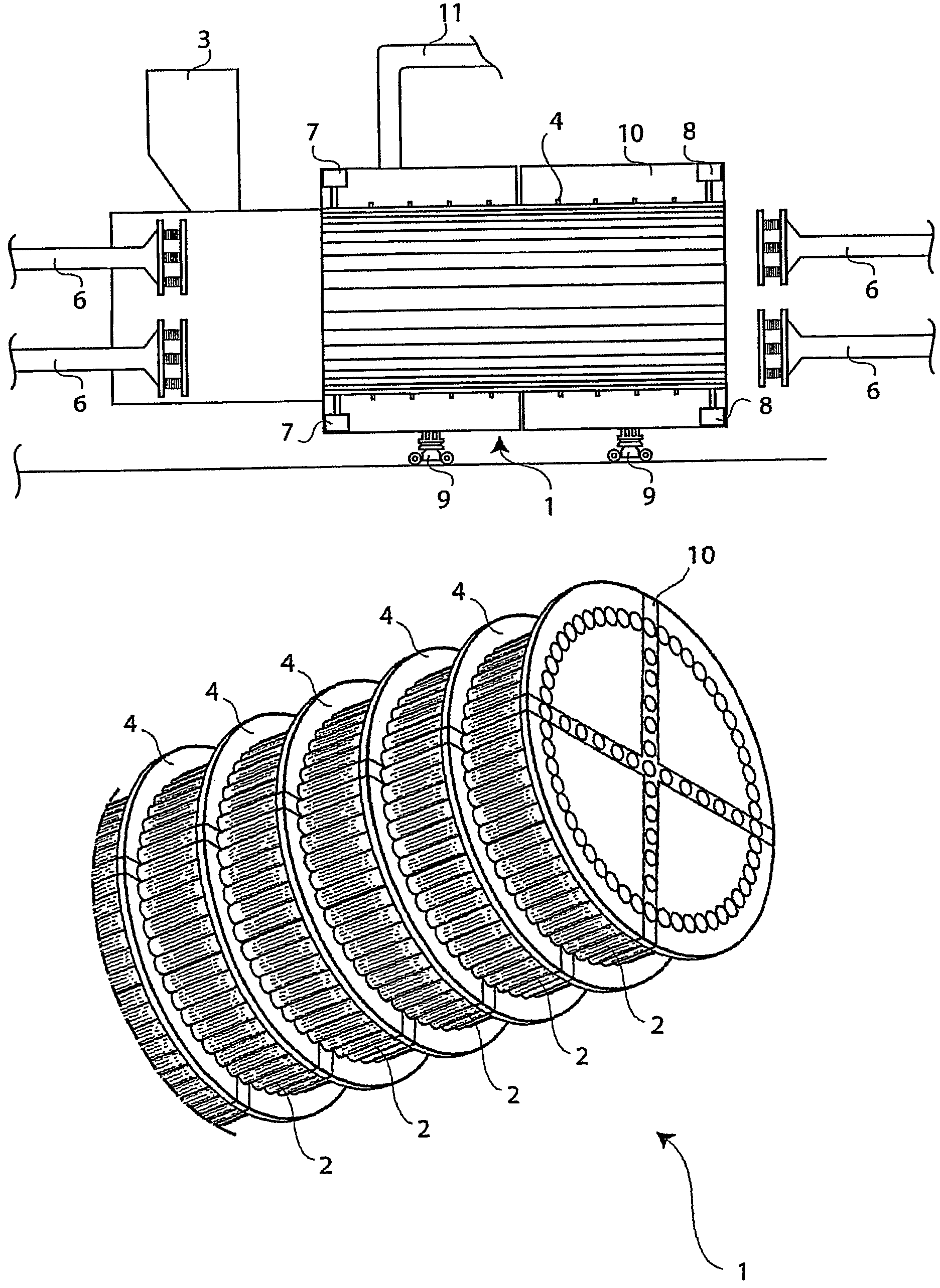 Double flow cage compactor dryer apparatus and method of compacting and drying wastes
