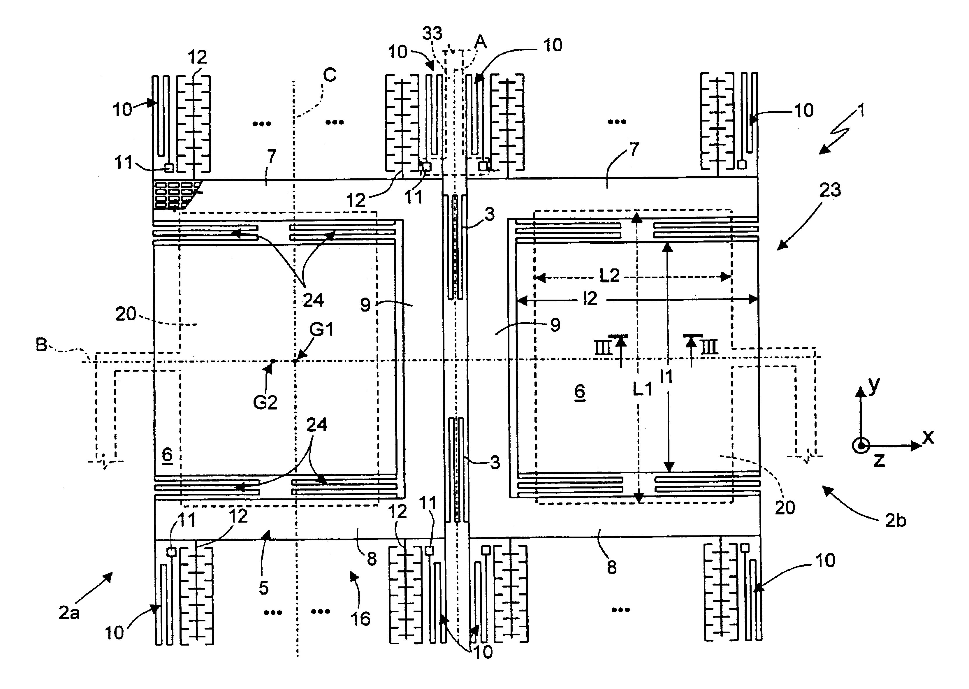 Integrated gyroscope of semiconductor material with at least one sensitive axis in the sensor plane