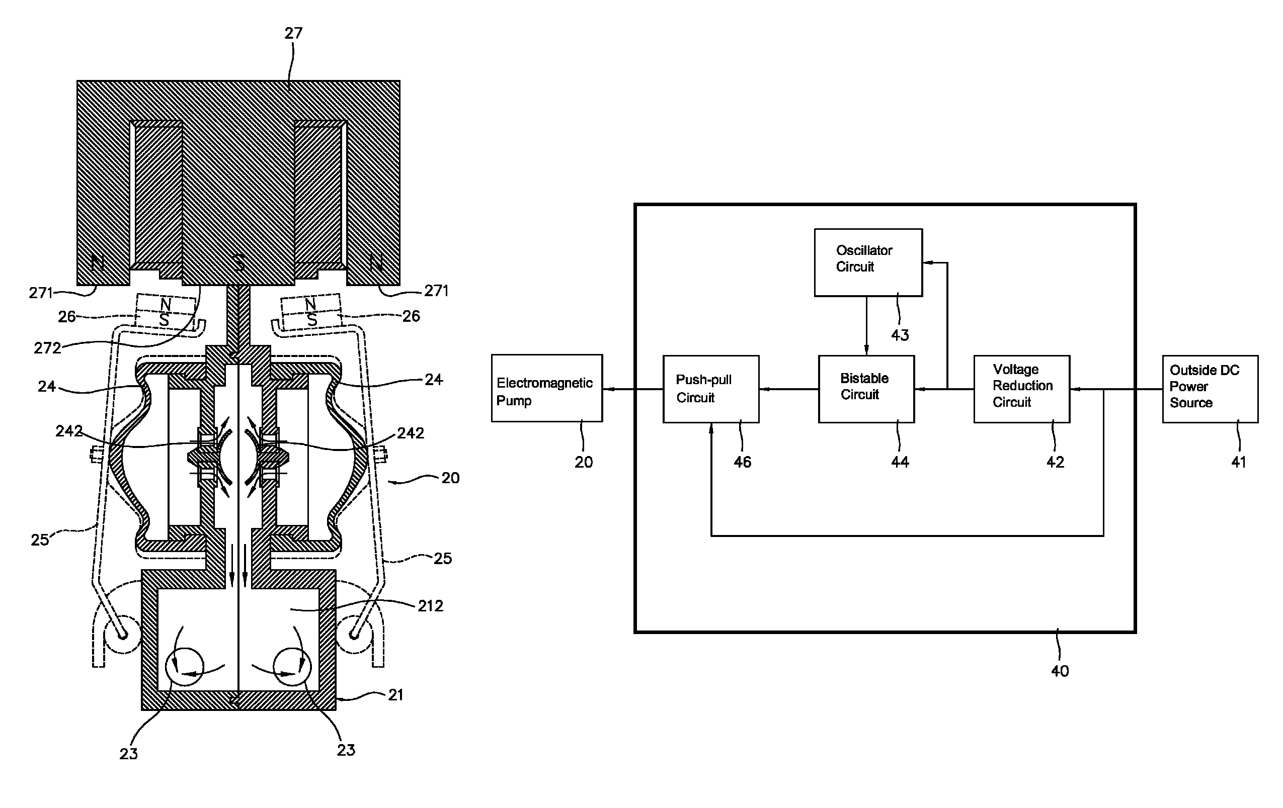 Electromagnetic pump with frequency converter circuit