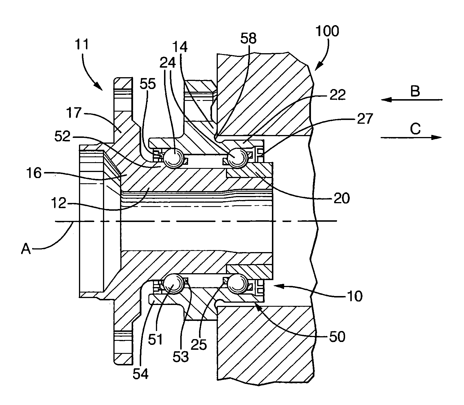 Wheel bearing assembly mount with force attenuation
