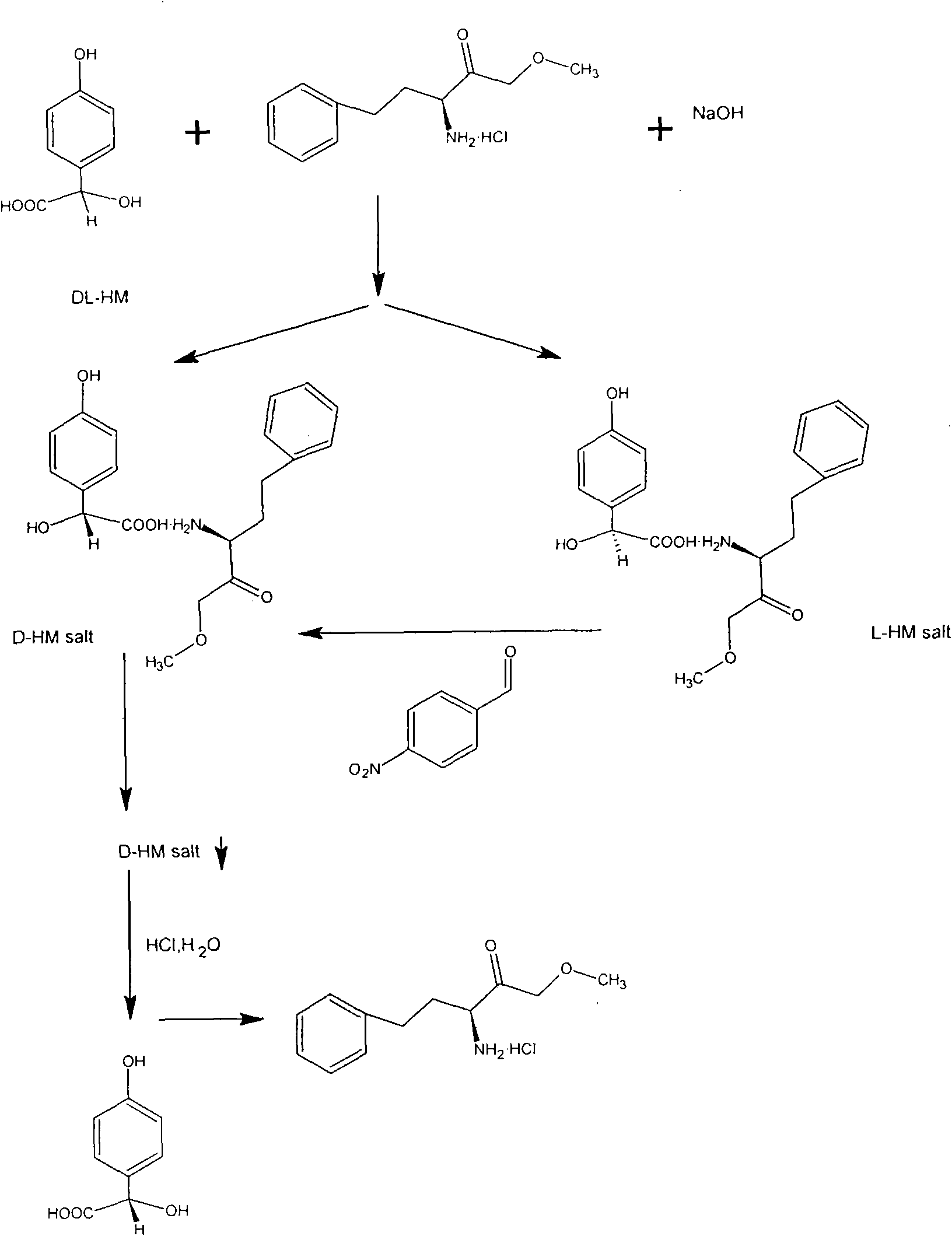 Method for splitting DL-p-hydroxymandelic acid