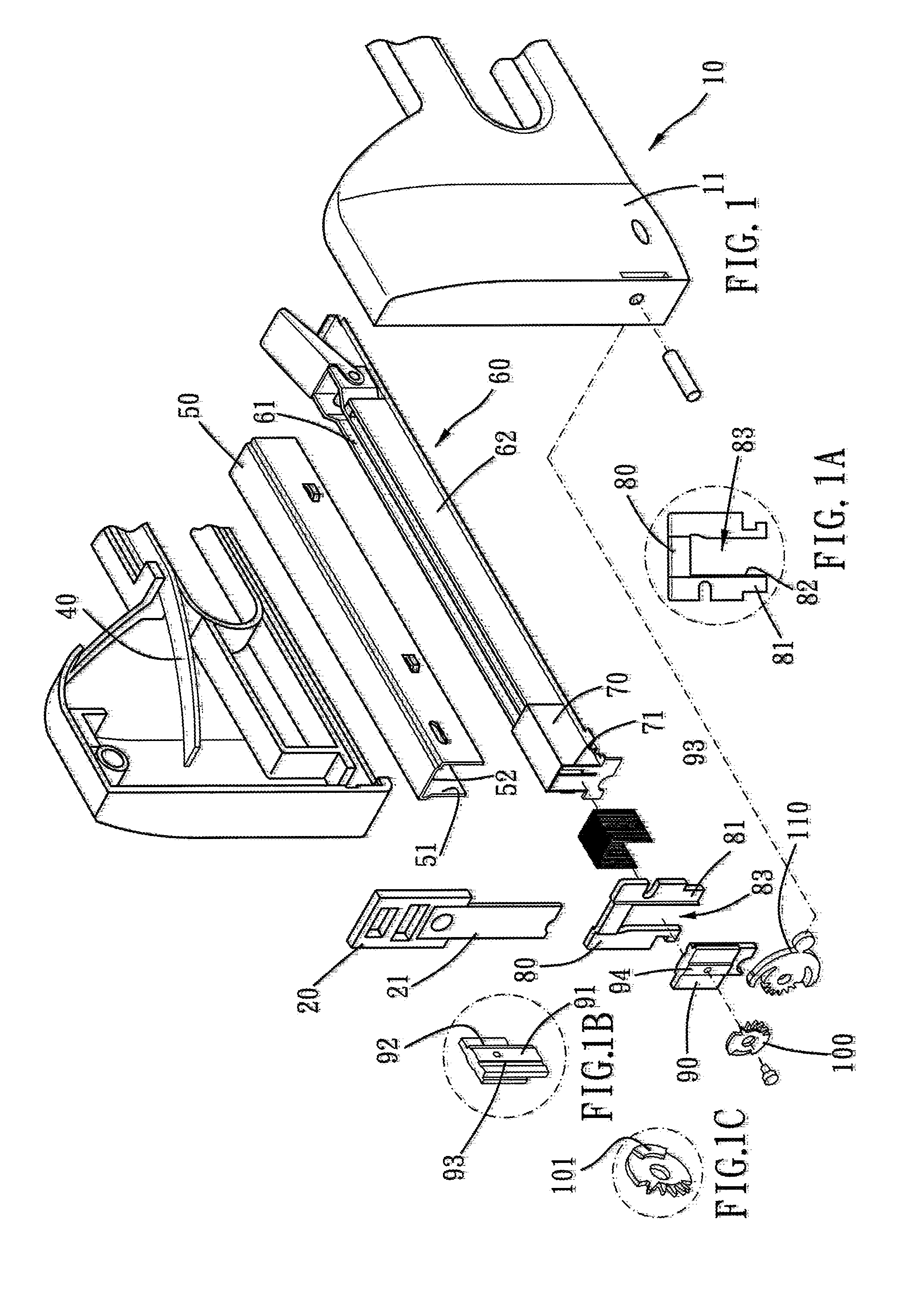 Nailing device adapted for nail units of different sizes