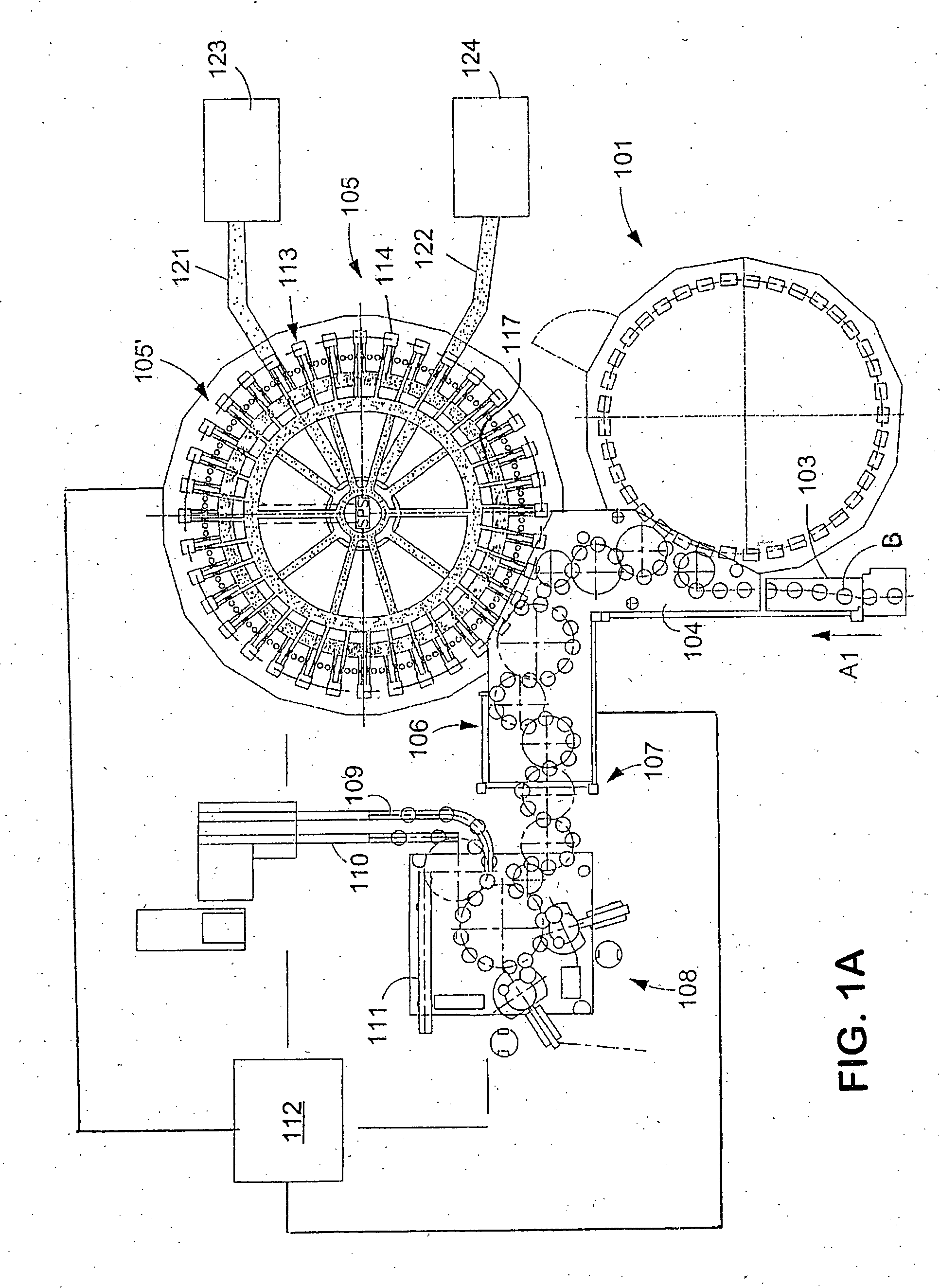 Beverage bottling plant for filling bottles with a liquid beverage material having a treatment device for the treatment of bottle caps