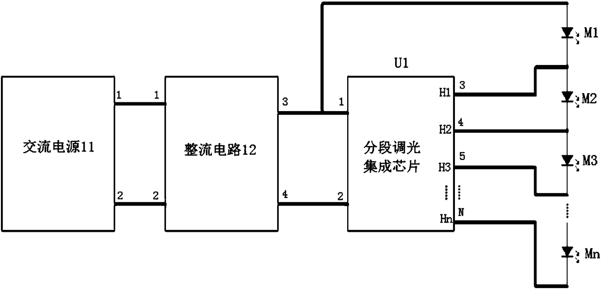 Linear power supply based on segmented dimming of LED lamp groups