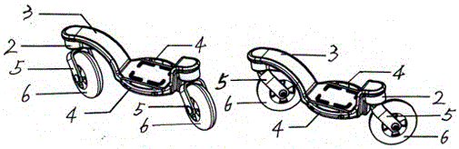 Inlaid piece type swing foot roller skates