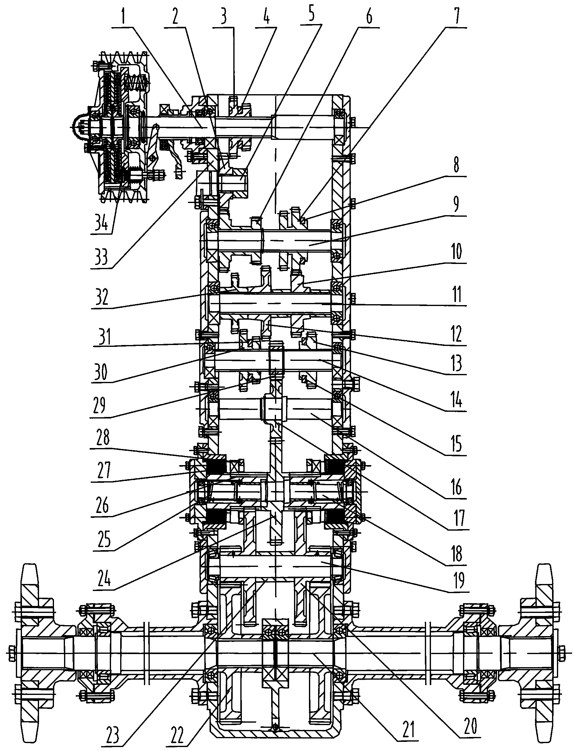Shuttle-type shift gearbox assembly for combined harvest machinery