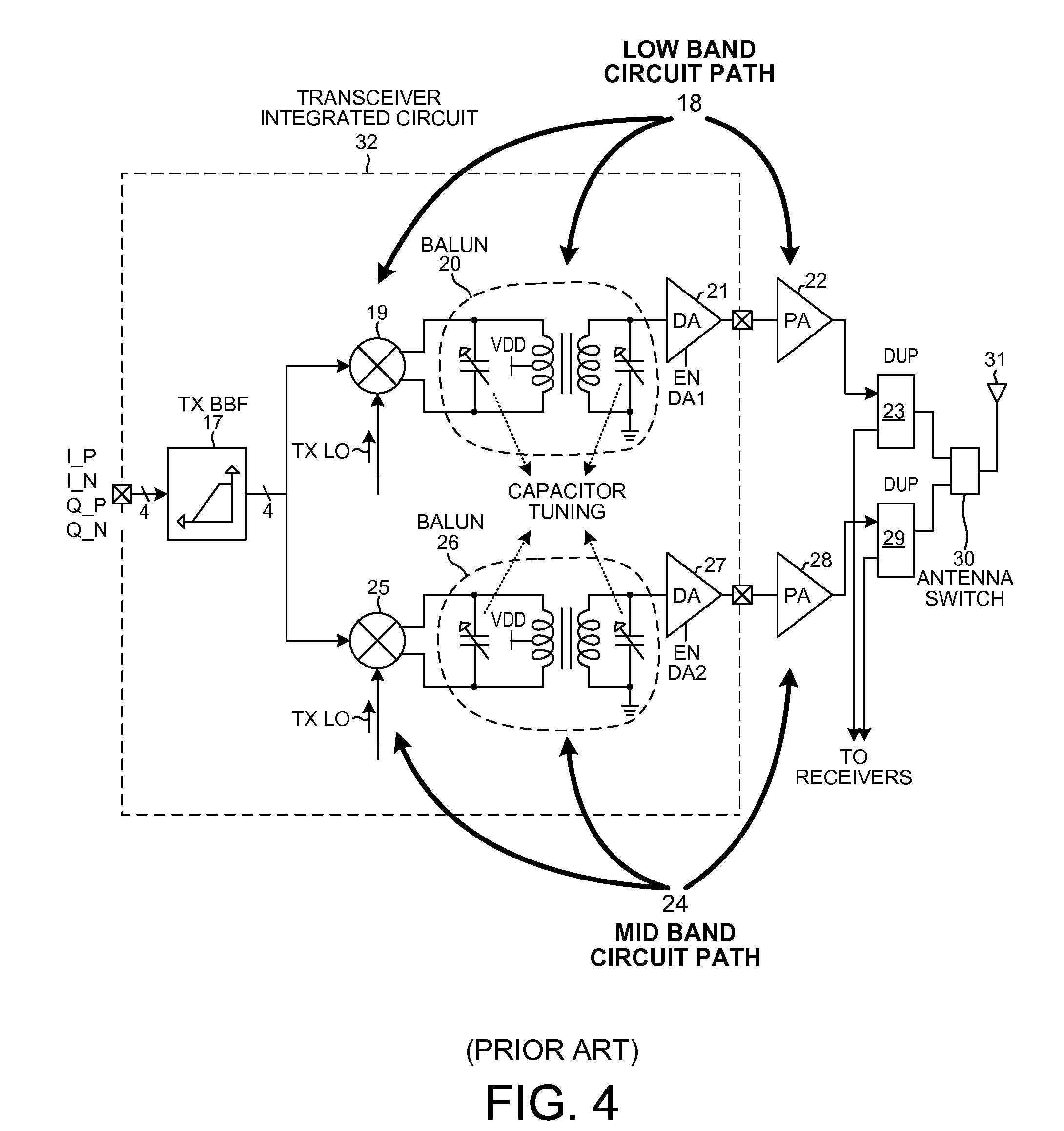 Wideband balun having a single primary and multiple secondaries