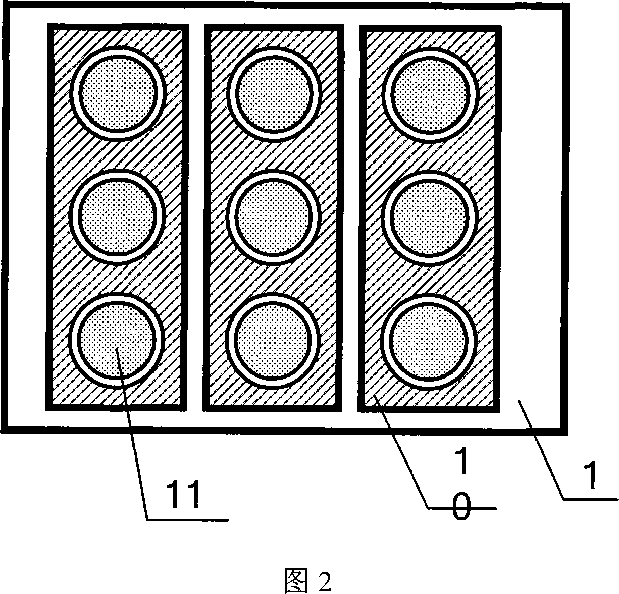 Planar display device with inclined-sloped bottom-grid controlled transmitting structure and its production