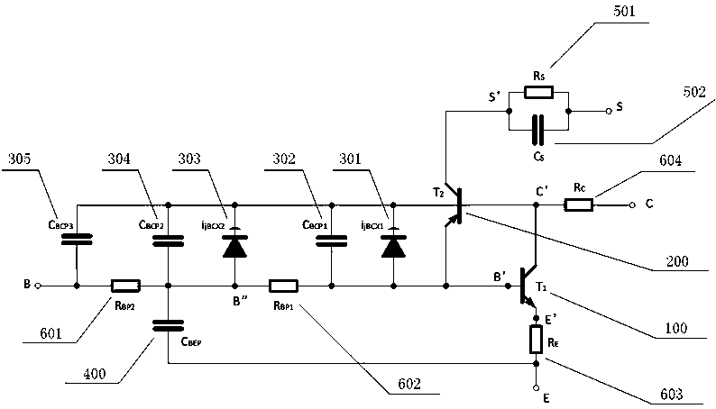 Large-signal equivalent circuit model of composite strain Si/SiGe heterojunction bipolar transistor