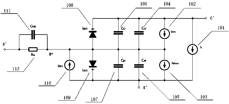 Large-signal equivalent circuit model of composite strain Si/SiGe heterojunction bipolar transistor