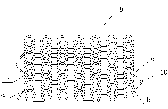 Fabric with buckling rings and knitter and method for knitting same