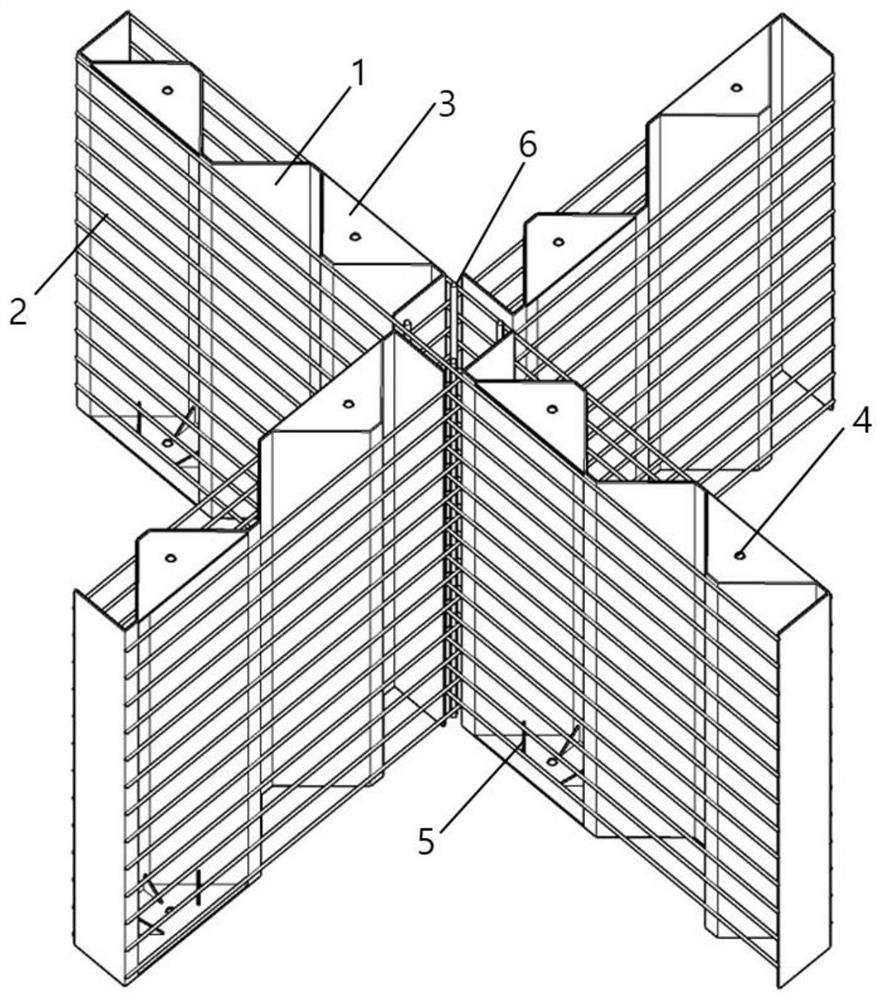 Assembly type built-in corrugated steel plate reinforced concrete cross-shaped section component and construction process