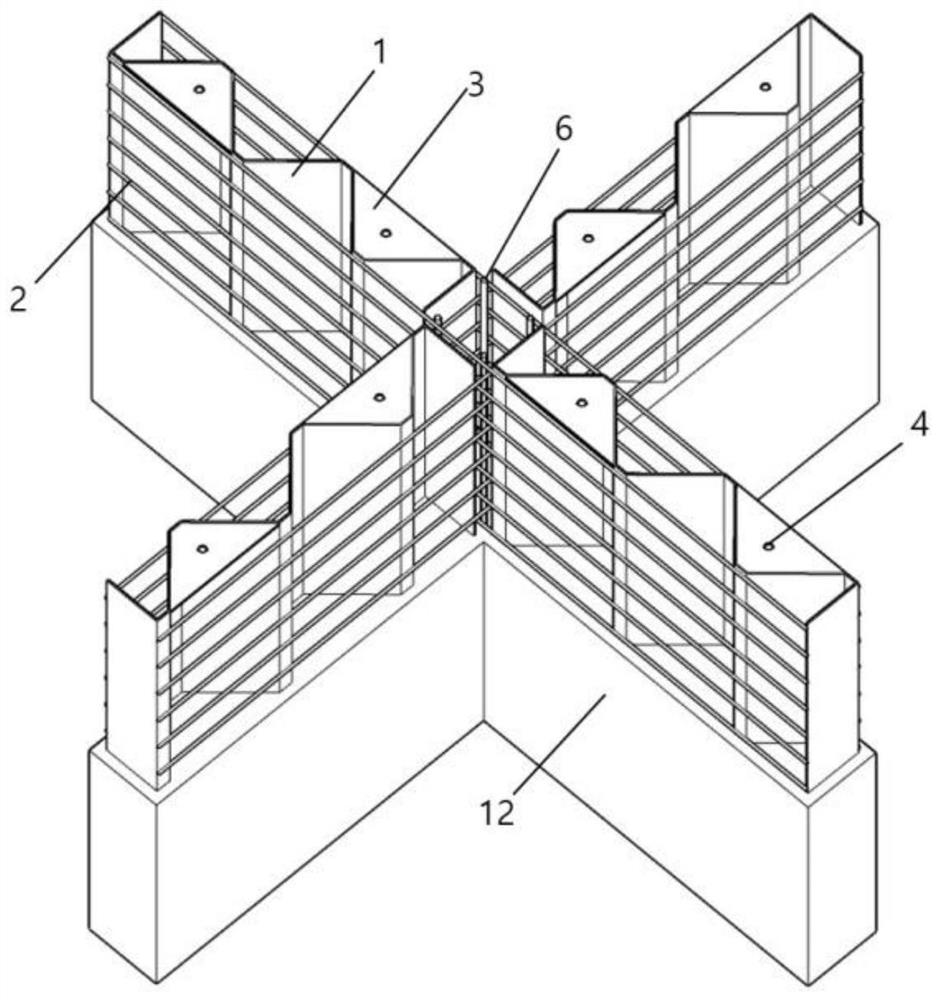 Assembly type built-in corrugated steel plate reinforced concrete cross-shaped section component and construction process