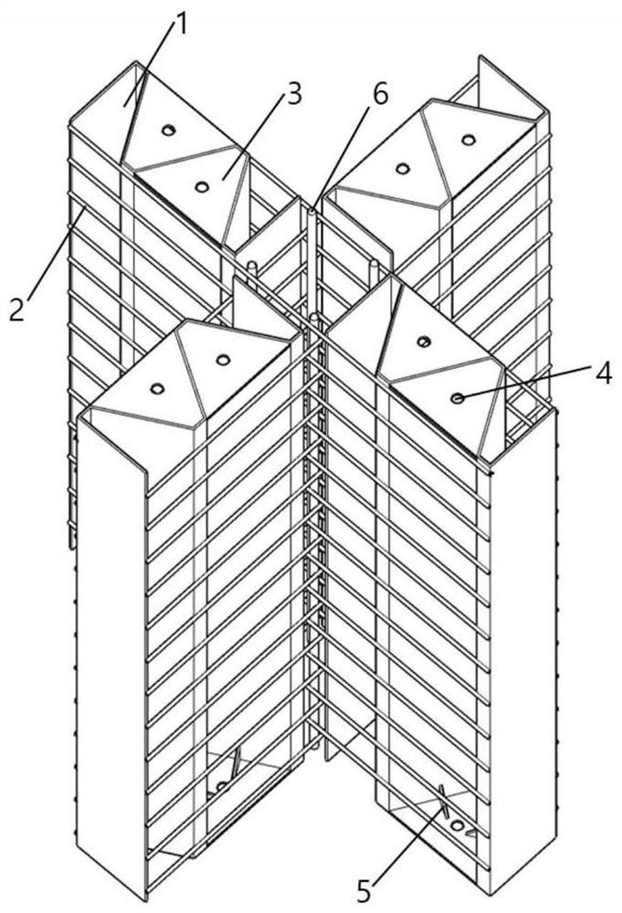 Assembly type built-in corrugated steel plate reinforced concrete cross-shaped section component and construction process