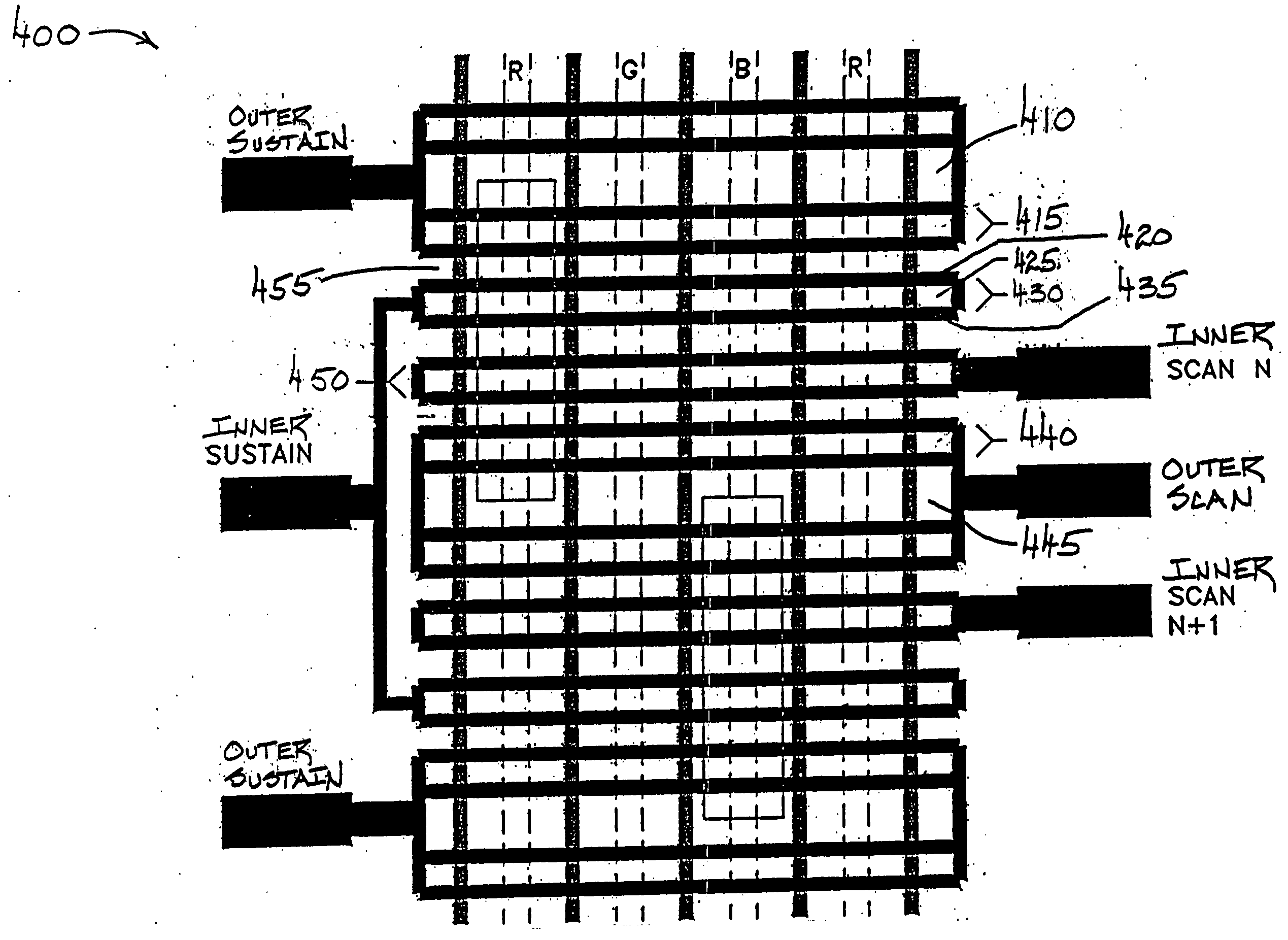 Plasma display with split electrodes