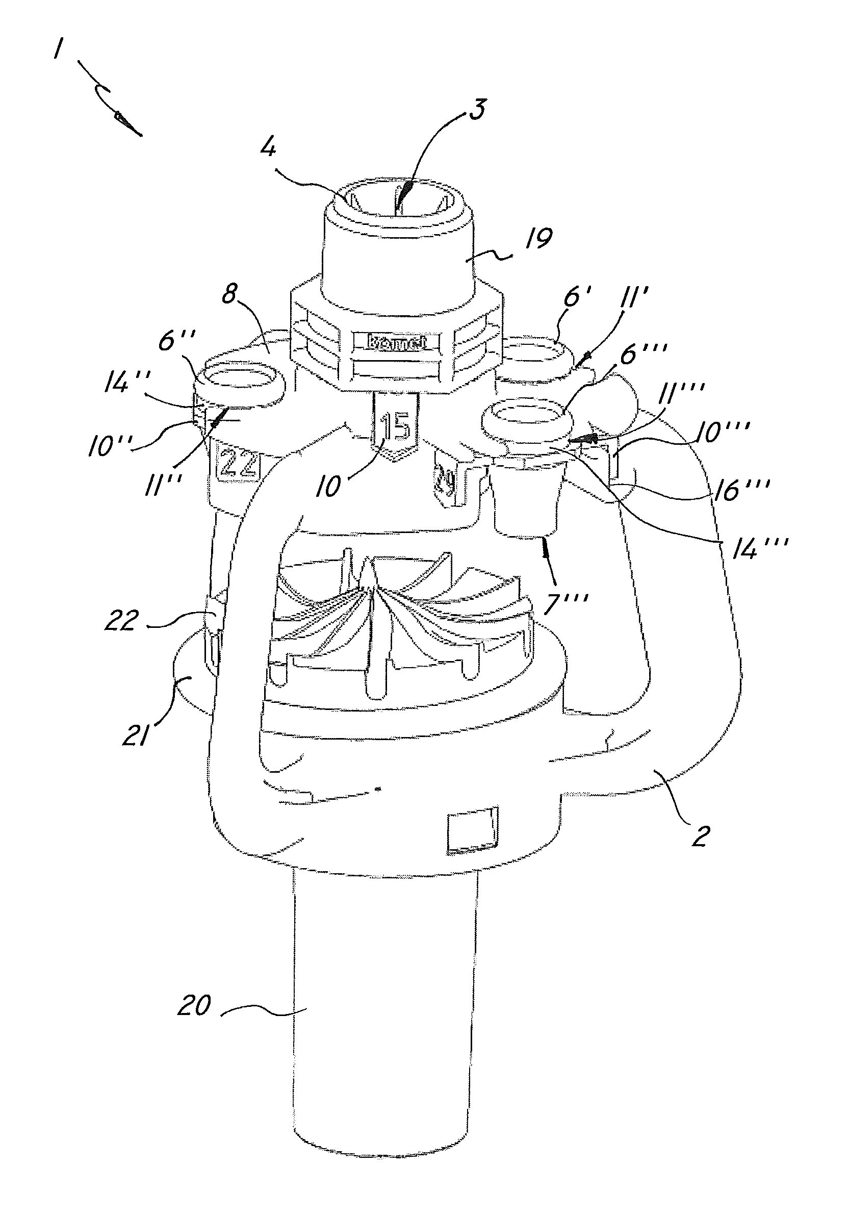 Liquid diffusing device with interchangeable nozzles