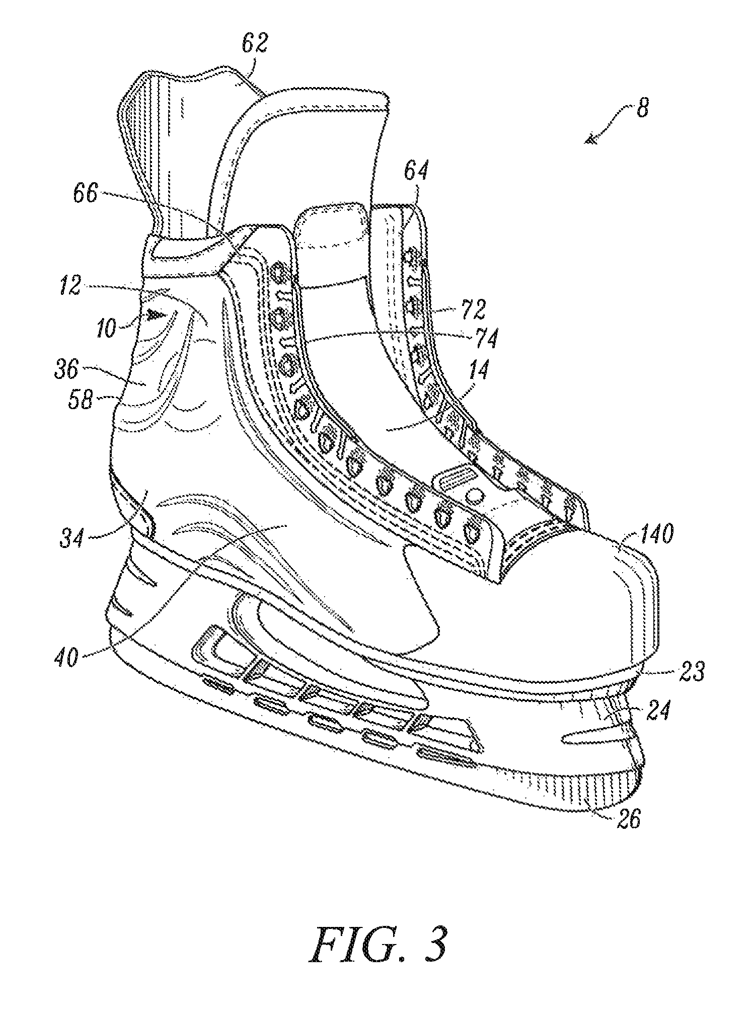 Skate boot having a toe cap with rear extensions