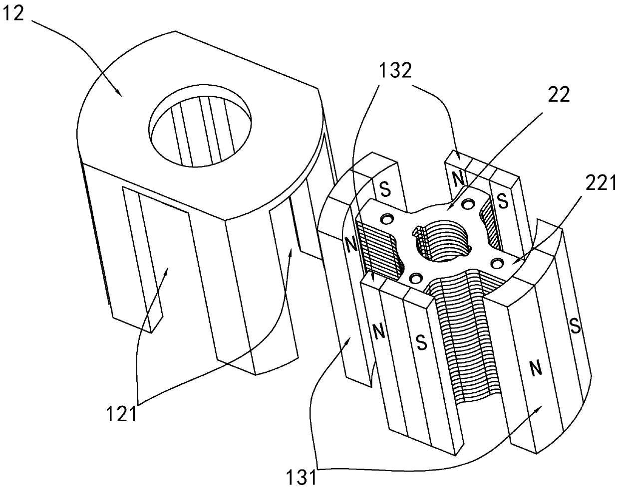 Brushless alternating current reciprocating rotation motor