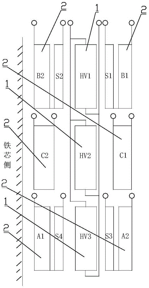 Winding structure of high-power oil-immersed type high voltage variable frequency transformer