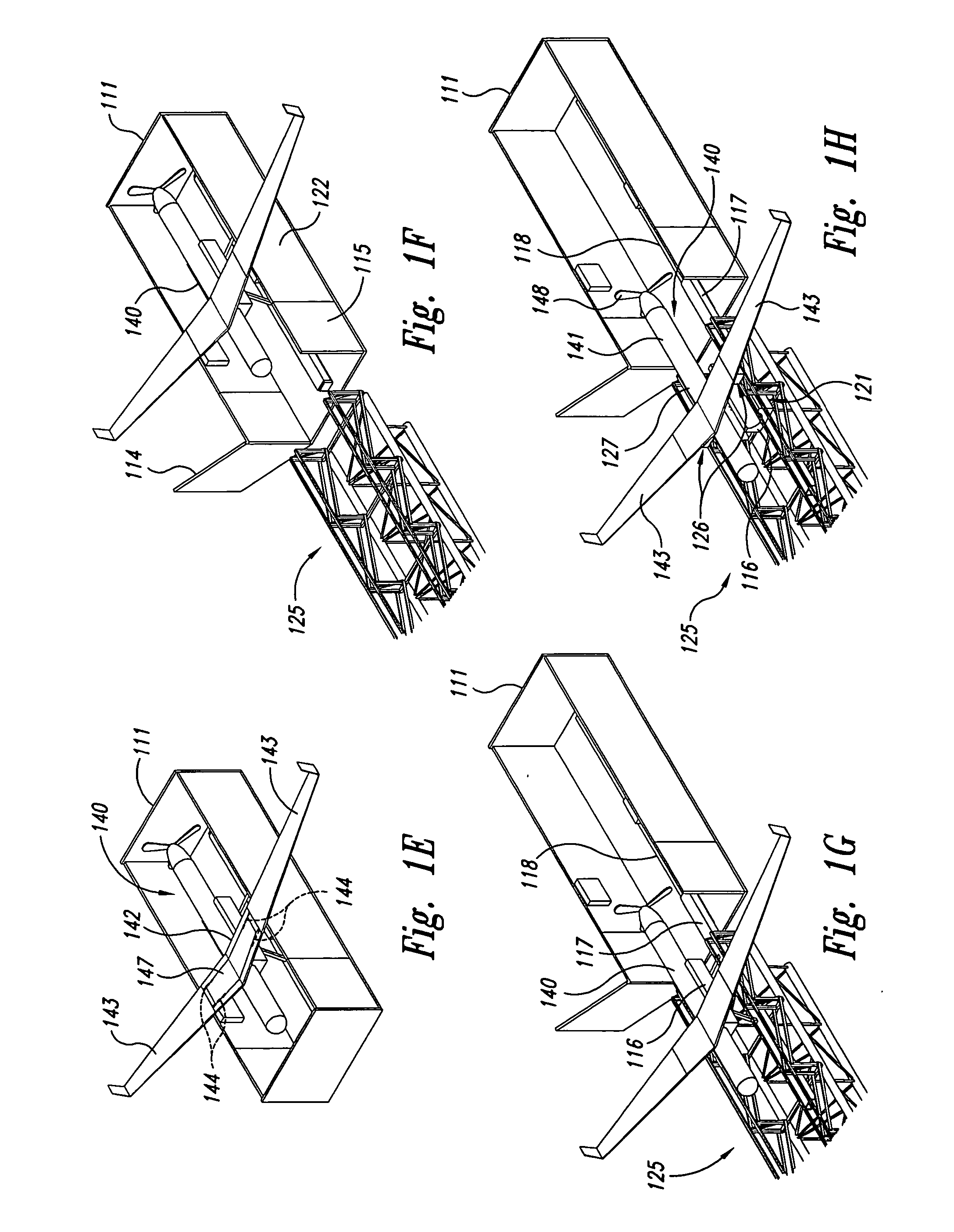 Methods and apparatuses for launching, capturing, and storing unmanned aircraft, including a container having a guide structure for aircraft components