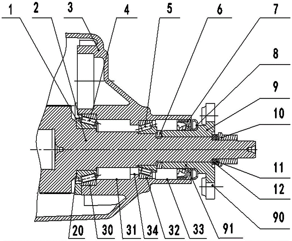 Main shaft mounting structure of rear-drive transmission