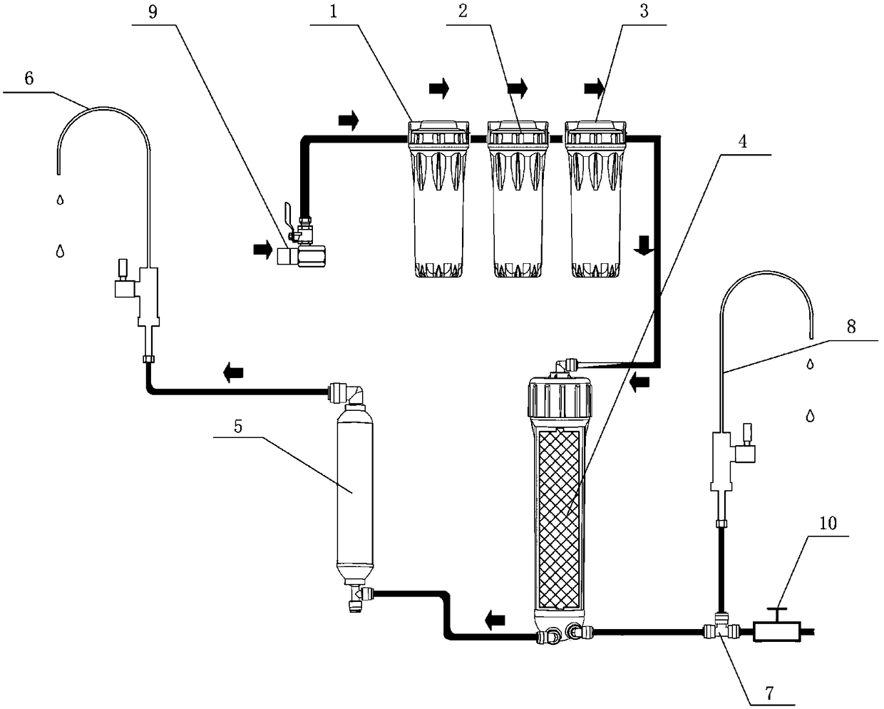 A household reverse osmosis water purifier without electricity and waste water