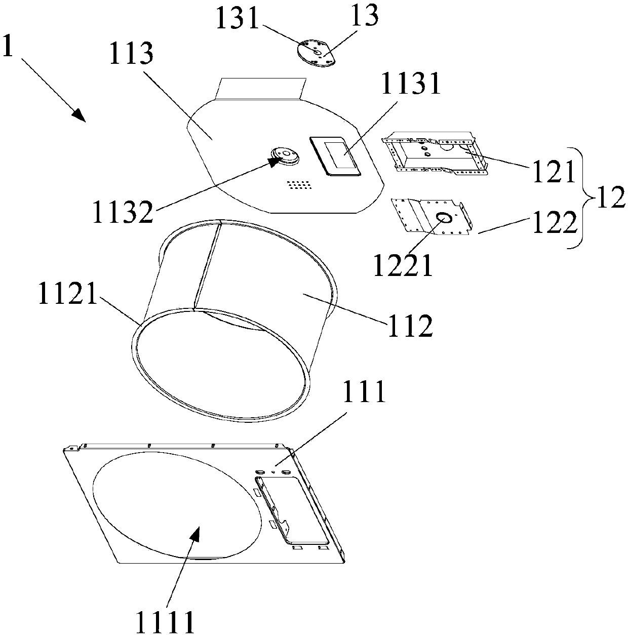 An inner container component and a clothes dryer provided with the inner container component