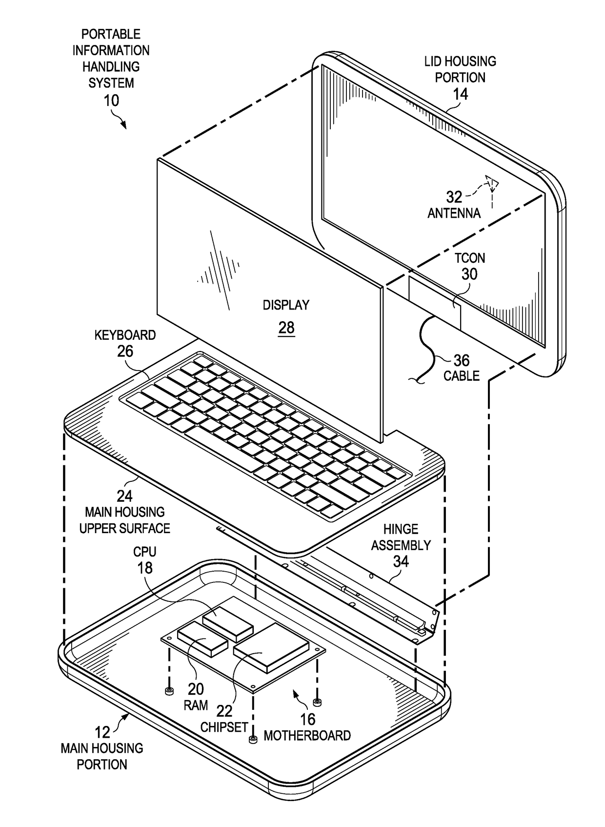 Information Handling System Low Profile Housing and Hinge Assembly