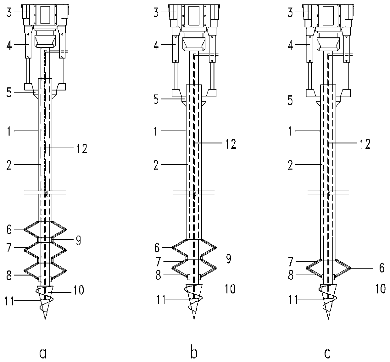 A construction device and construction method of a spray-mixing and diameter-expanding reinforcement pile