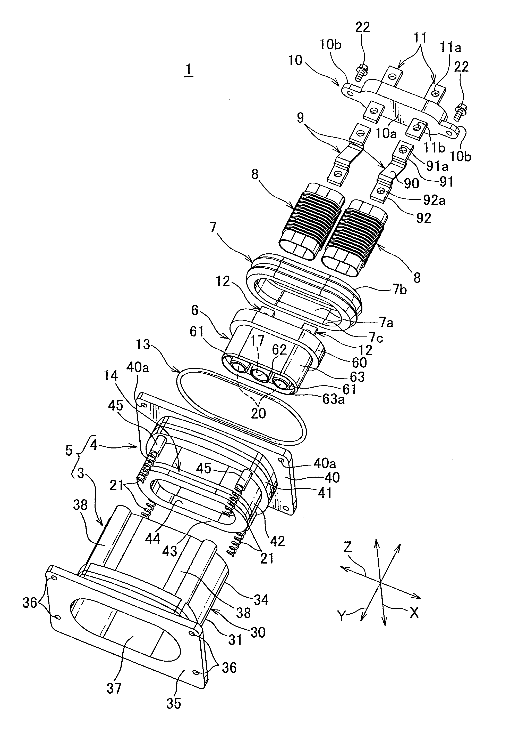 Floating connector with flexible conductive member