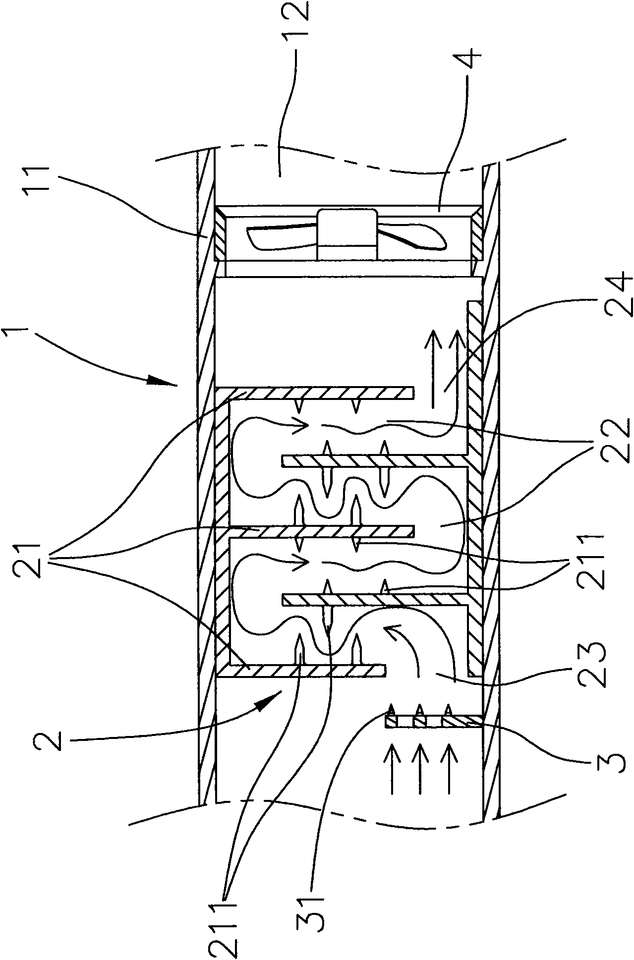 High-efficiency labyrinth type air treatment device