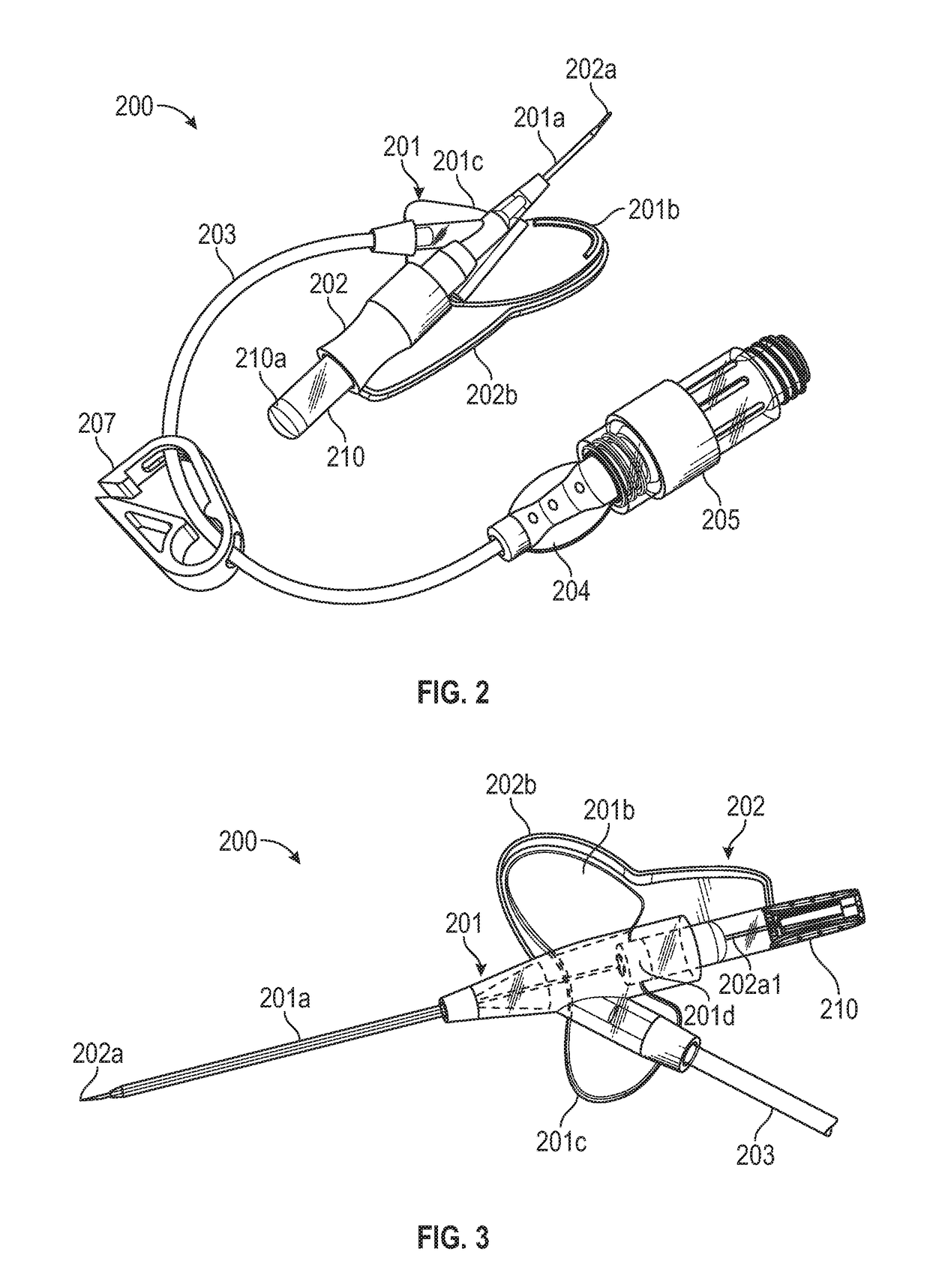 Closed iv access device with paddle grip needle hub and flash chamber