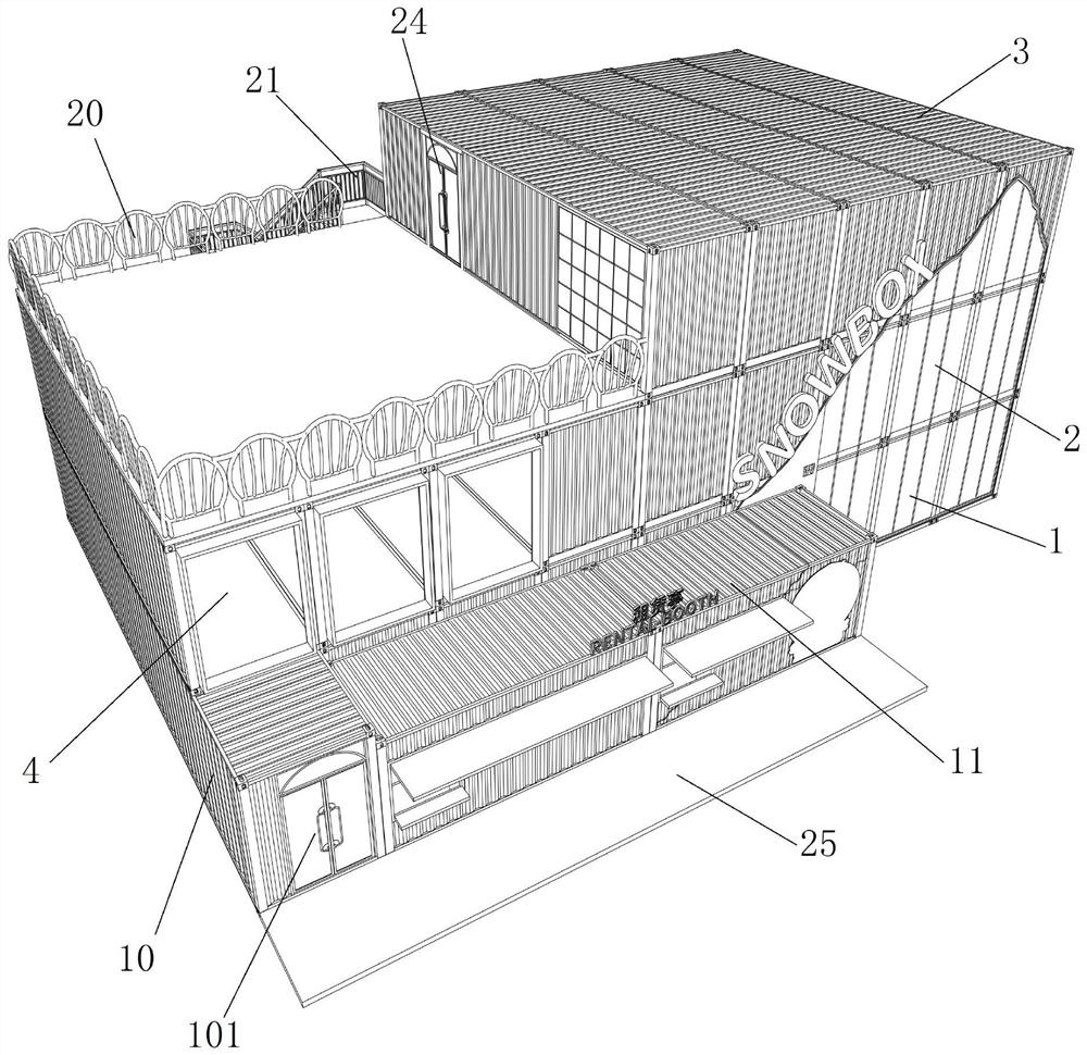 Large-space mobile snow park container and construction method thereof