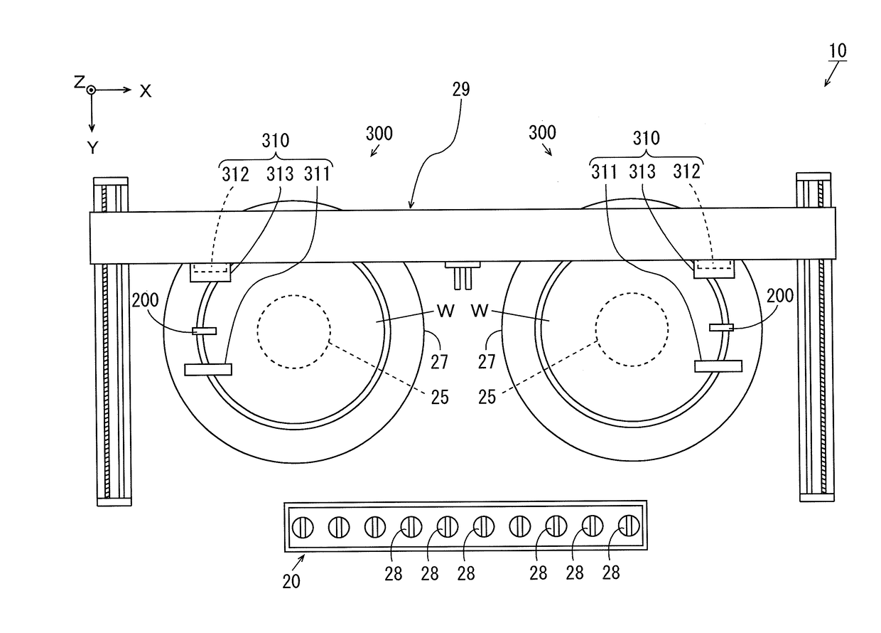 Peripheral portion processing device and peripheral portion processing method