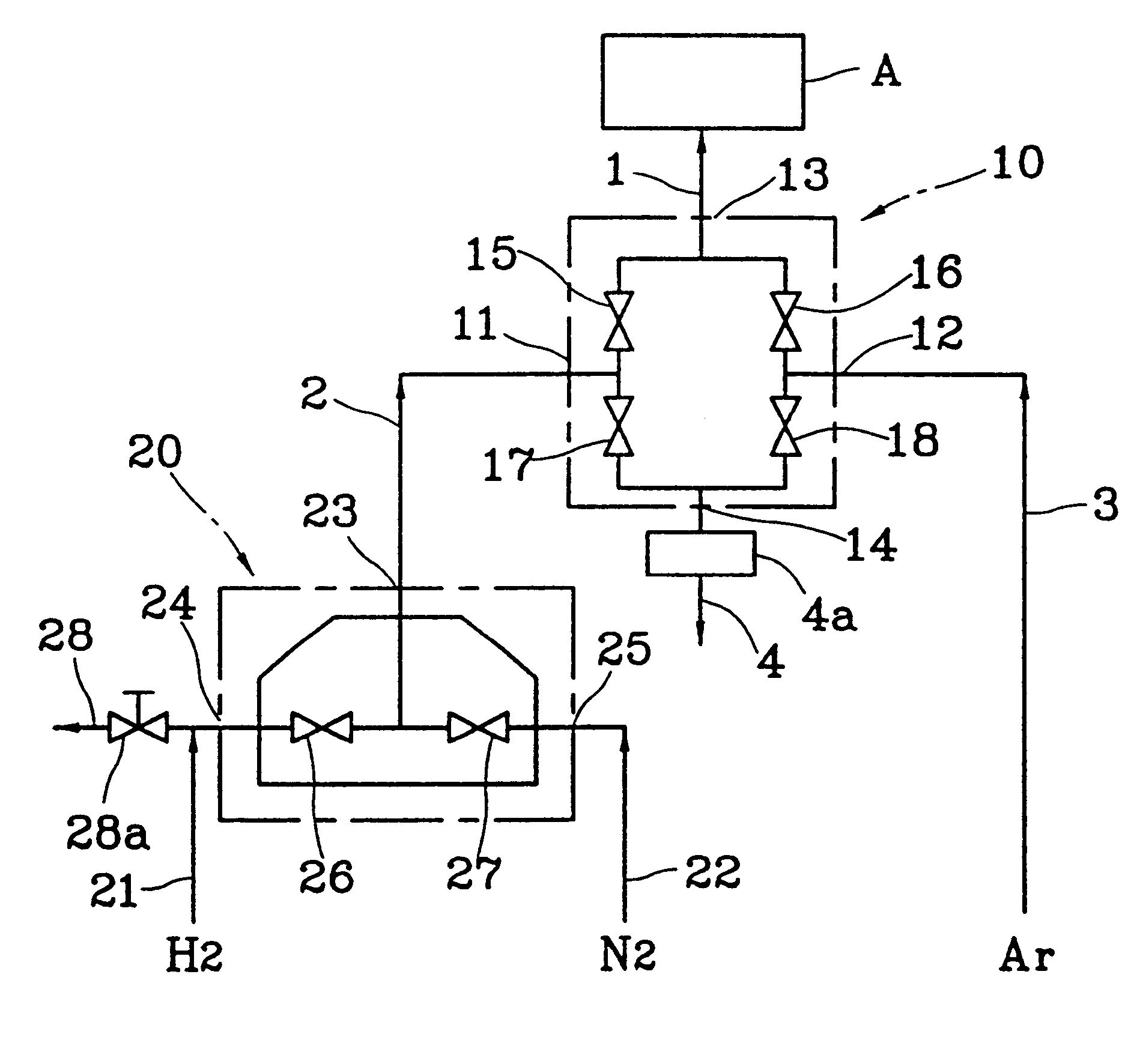 Apparatus and process for supplying gas