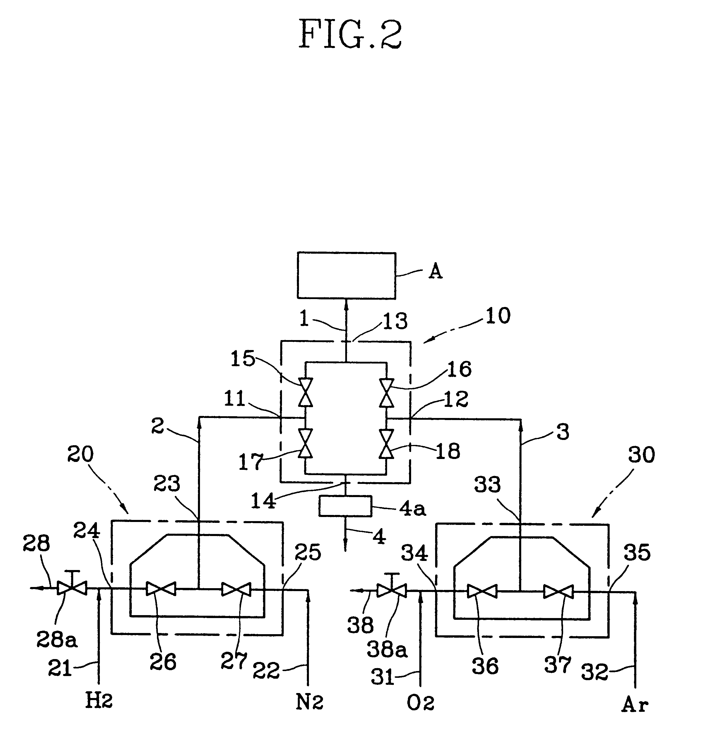 Apparatus and process for supplying gas