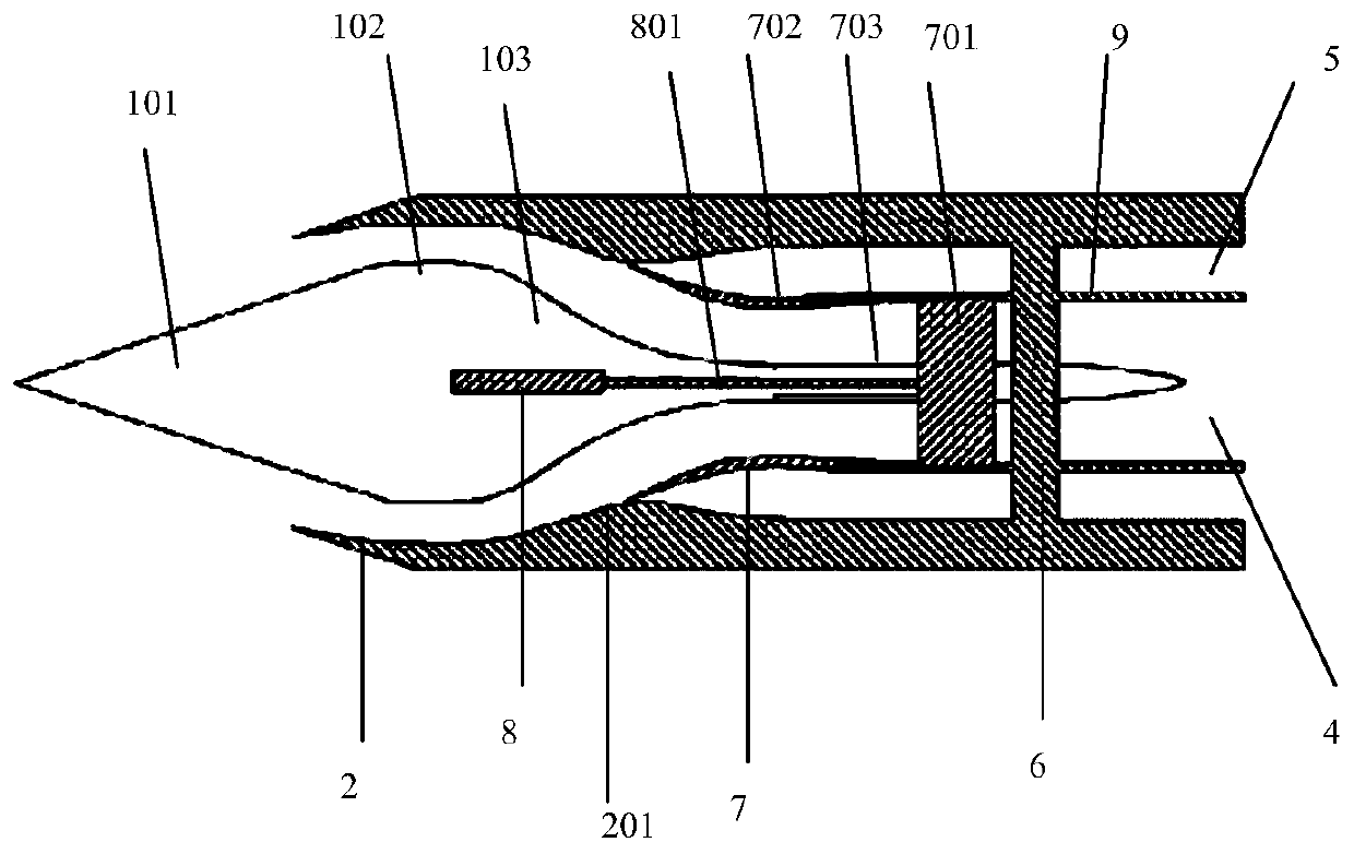 Axisymmetric dual-mode intake port for combined engine and mode switching method