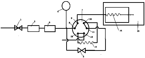 Six-way valve structure for online monitoring and detection of oil gas chromatogram and application method thereof