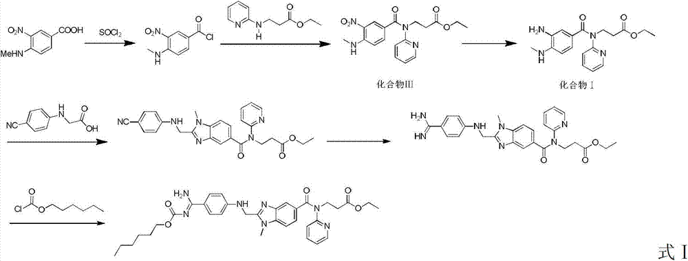 Preparation method of medicine intermediate 3-[(3-amino-4-methylaminobenzoyl) (pyridine-2-yl)amino] ethyl propionate