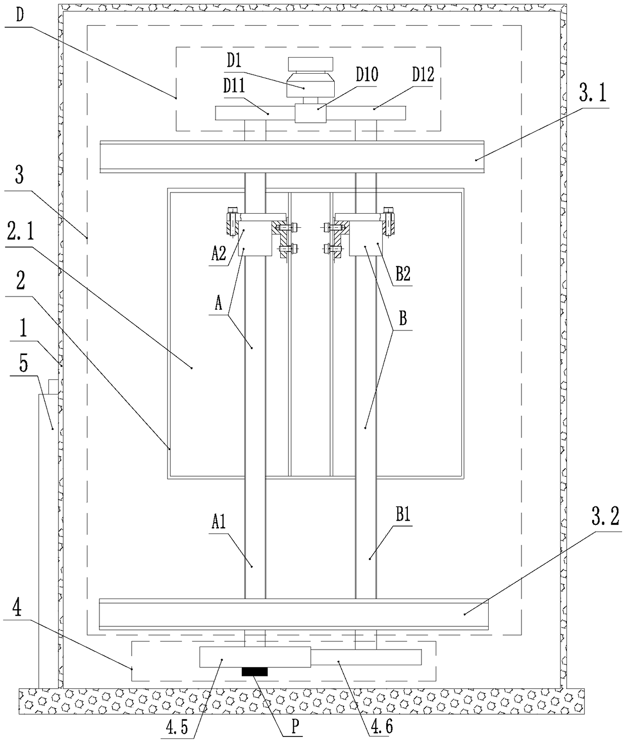 Elevator driven by double ball screws