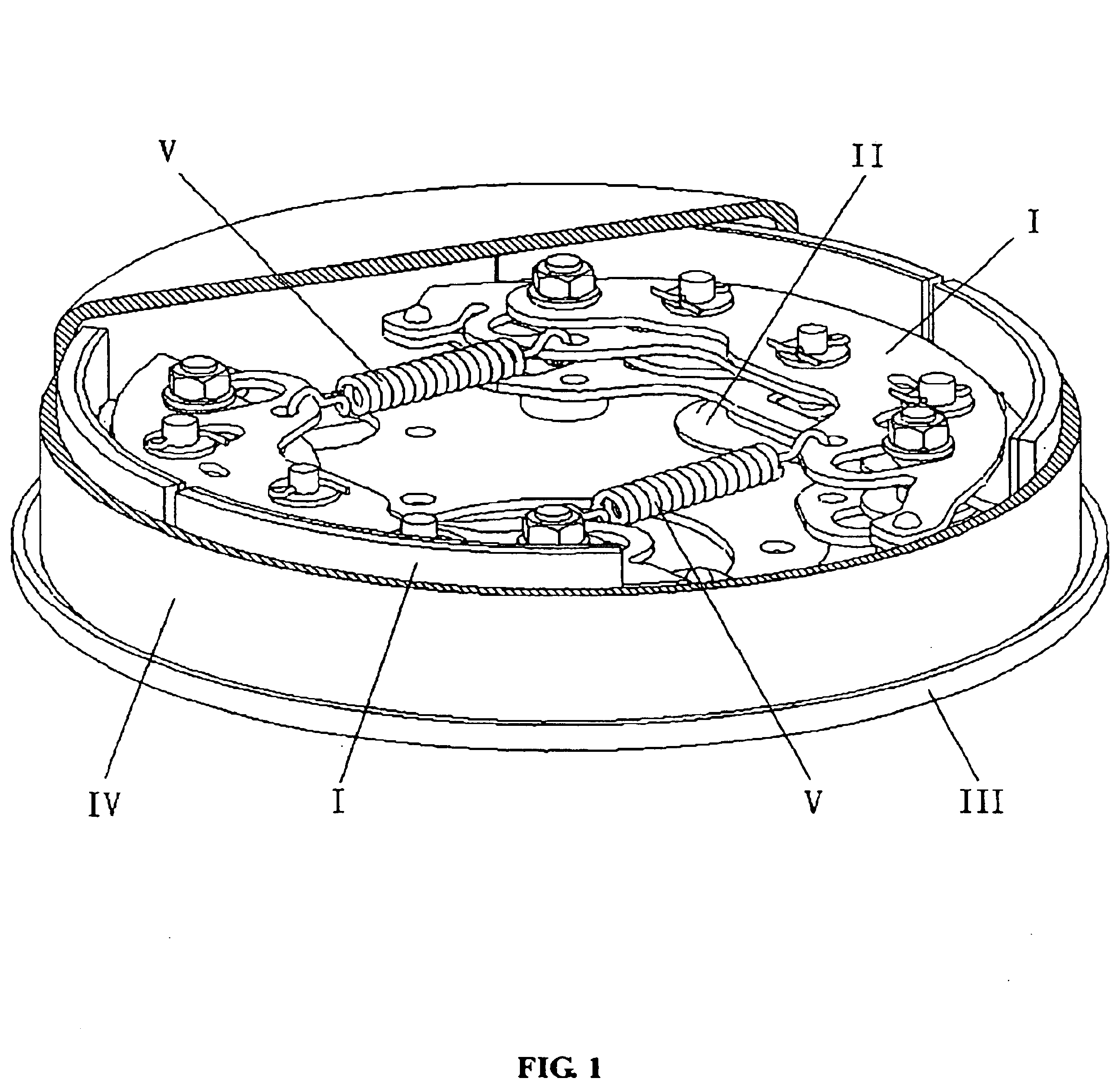 Drum brakes with interconnected multi-degrees-of-freedom shoes