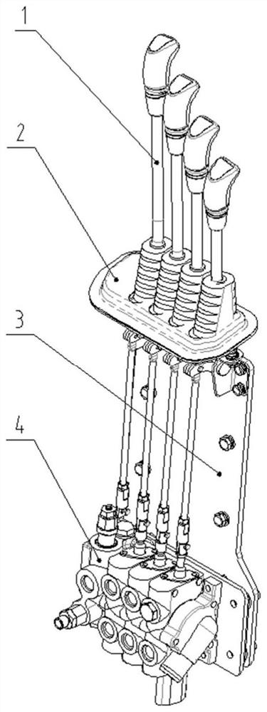 Counterbalanced forklift truck multi-way valve control mechanism arranged in front right area of driver