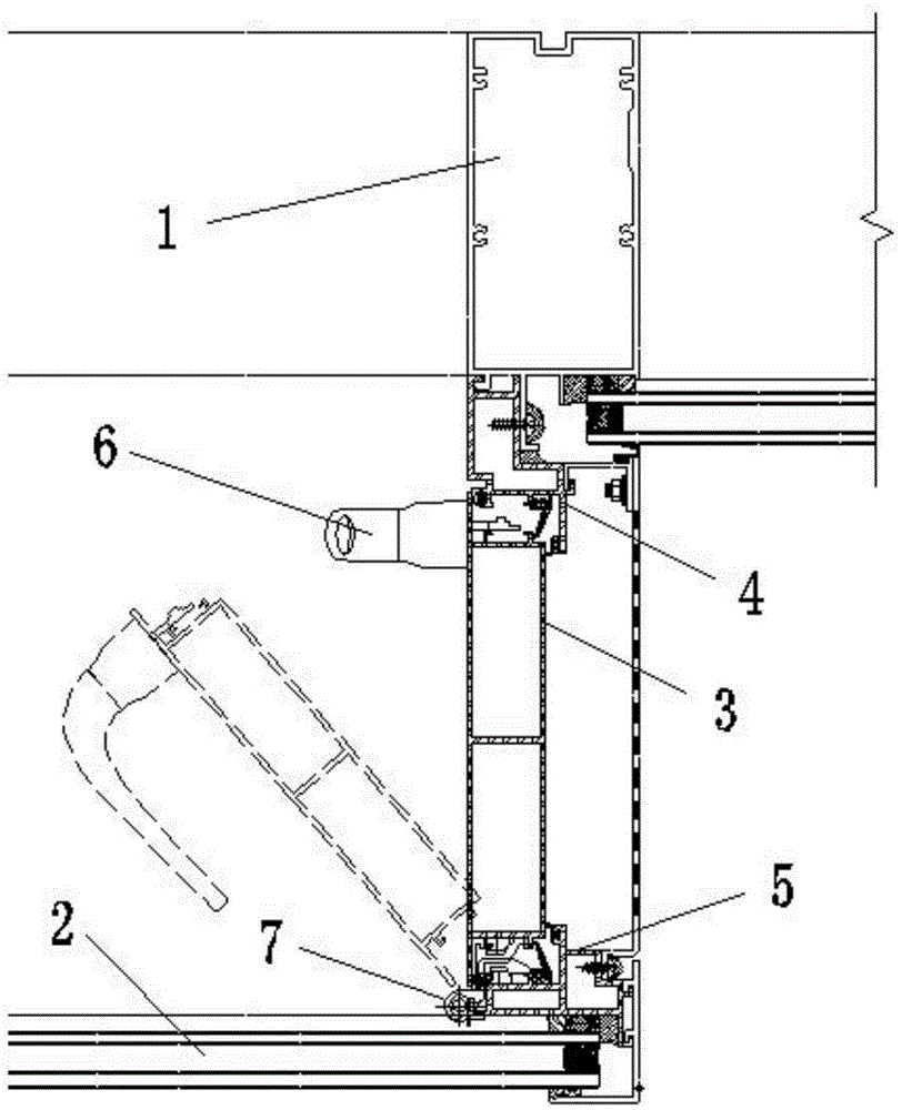 Casement window structure in unit curtain wall