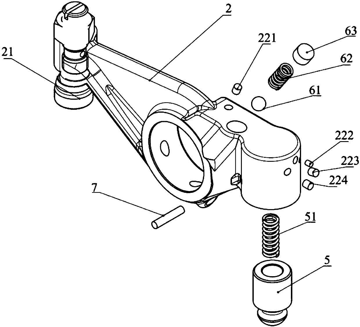 Rocker arm mechanism capable of early air valve closing and engine