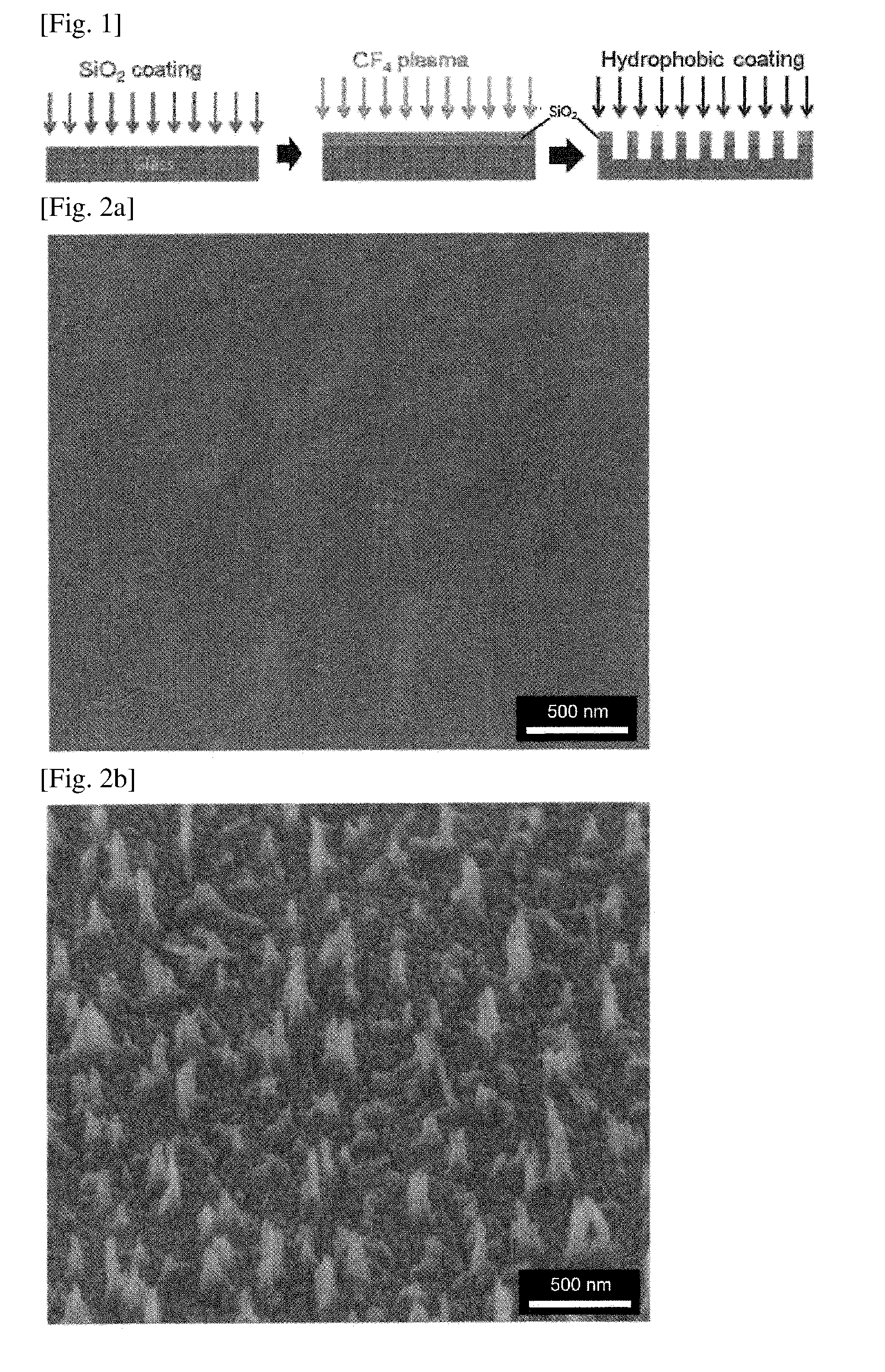 Low reflective and superhydrophobic or super water-repellent glasses and method of fabricating the same