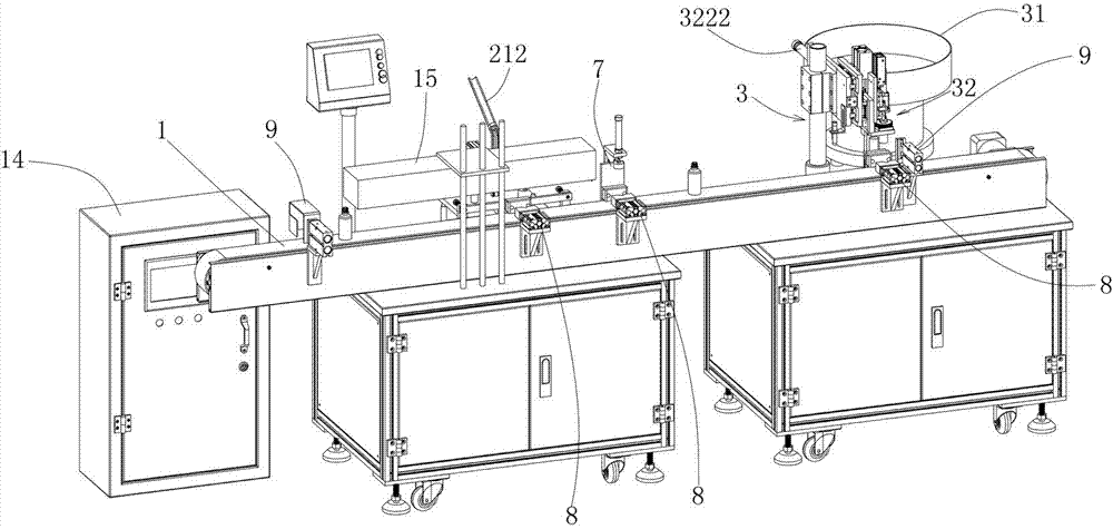 Sealing and cap screwing production line for glass bottles with metal caps