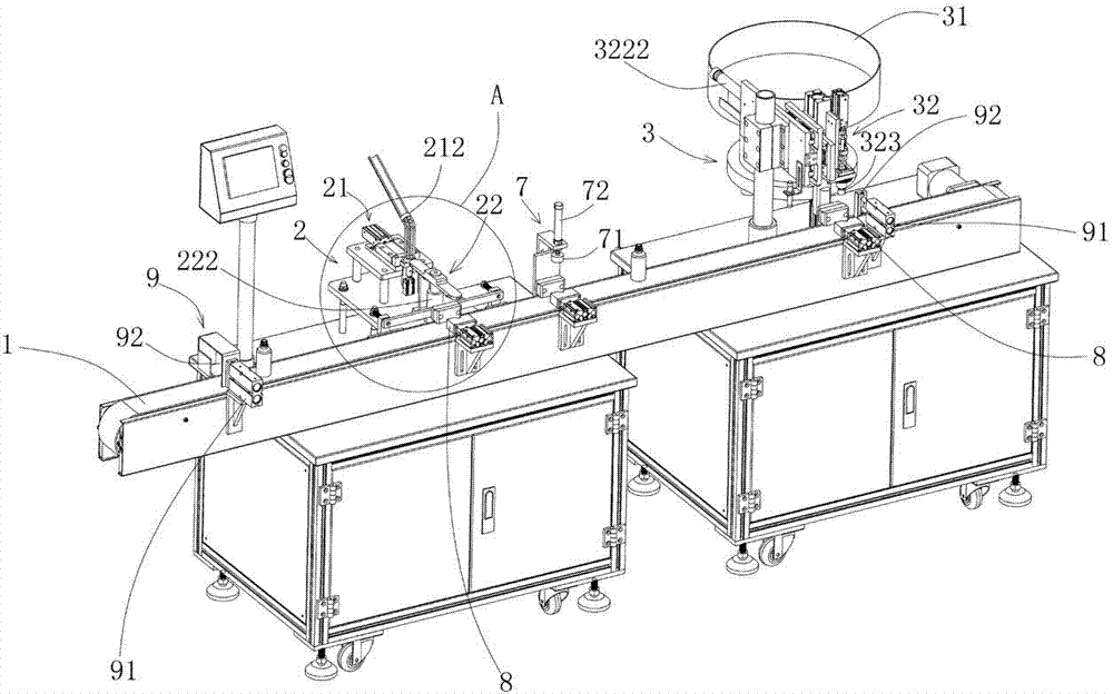 Sealing and cap screwing production line for glass bottles with metal caps