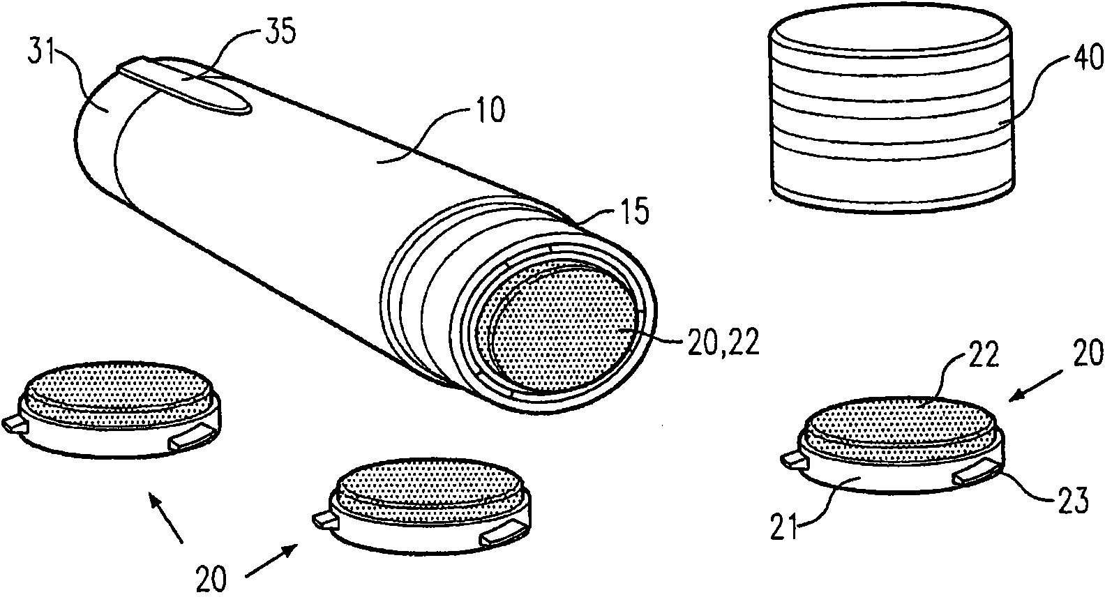 Device for holding and controlled dispensing of at least partially porous absorption bodies and an absorption body for use therewith